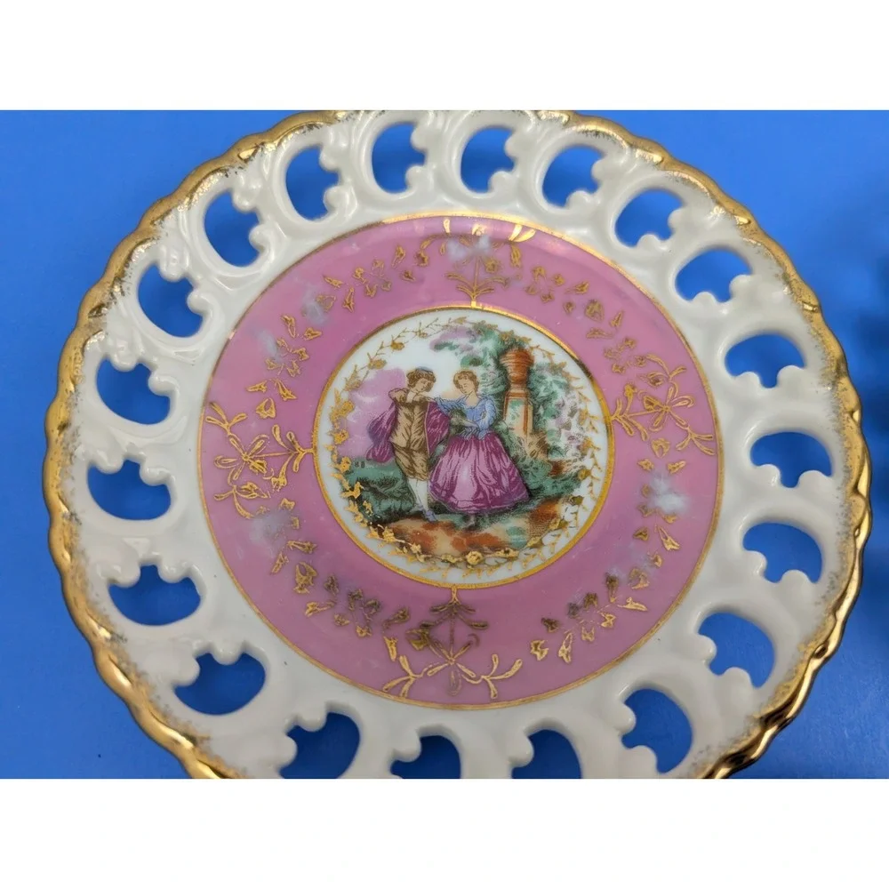 Vtg Kanekoh Japan Fine China Set of 5 Reticulated Saucer Plate Victorian Lover